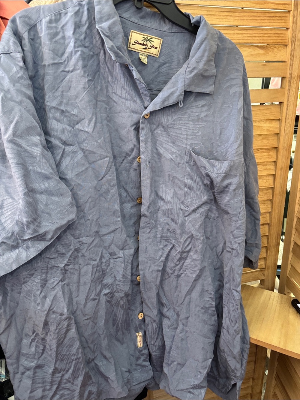 Jamaica Jaxx Slate Blue Tone on Tone Short-Sleeve Silk Shirt XXL